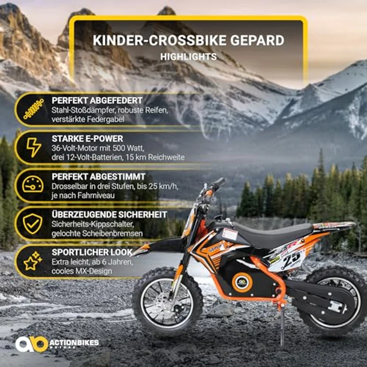 Kinder Mini Enduro Crossbike Gepard Elektro 500 Watt Motorcrossbike Pocketbike (Orange) – Bild 3
