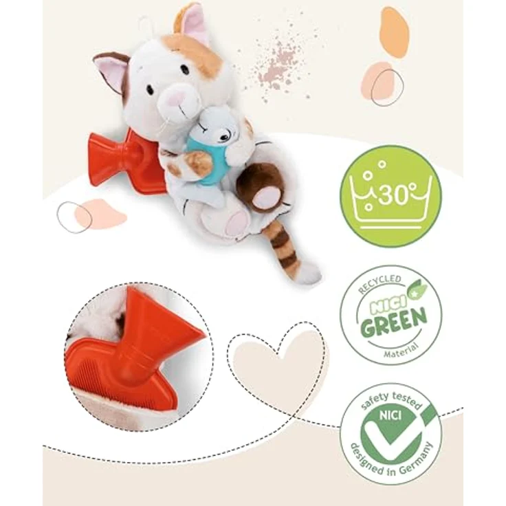 Nici Wärmflasche Homies GREEN, Glückskatze mit Plüschfisch, 30 cm, Fassungsvermögen 350 ml – Bild 3