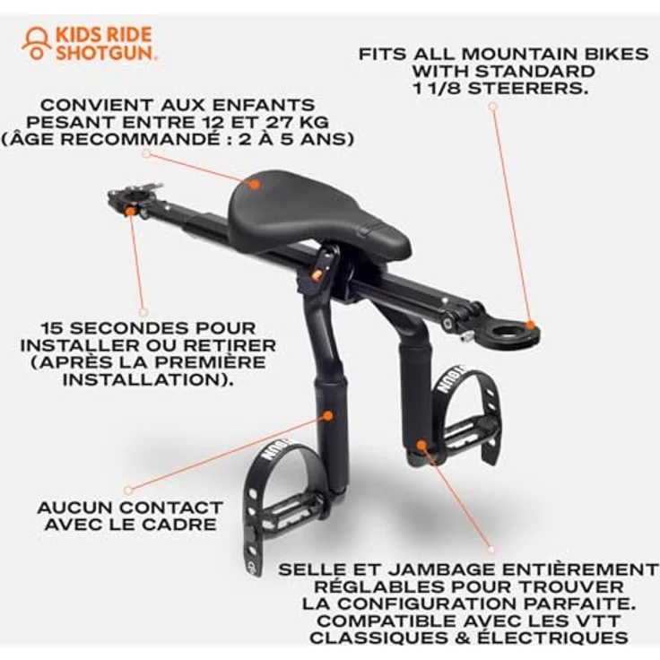 Kids Ride Shotgun Pro Gen2, Velokindersitz für Fahrräder mit ergonomischem Design und robusten Sicherheitsvorrichtungen, schwarz – Bild 2