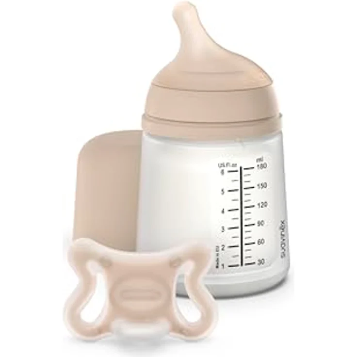 Suavinex Anti-Kolik-Flasche 180 ml mit anpassbarem Sauger (A) + Zero Zero Neugeborenen-Schnuller, Größe -2/2 Monate, für Frühgeborene, unterstützt das Stillen, medizinisches Silikon – Bild 1