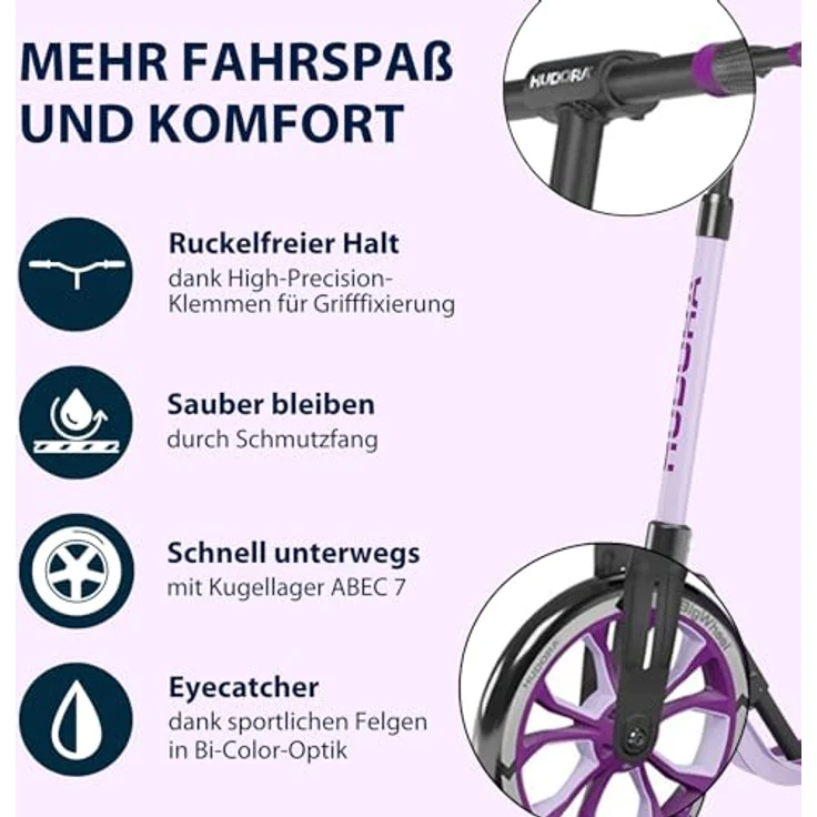 Hudora Cityroller BigWheel® 205 Advanced, höhenverstellbarer Kick-Scooter für Erwachsene und Kinder, einklappbar, max. 100 kg, Mattschwarz – Bild 3