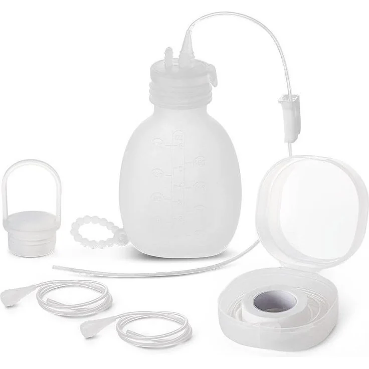 Haakaa Brusternährungsset, Milchpumpe Zubehör mit 170-ml-Behälter, Einhand-Durchflussregler und medizinischem Klebeband, aus lebensmittelechtem Silikon