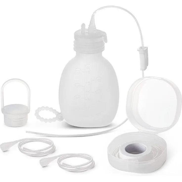 Haakaa Brusternährungsset, Milchpumpe Zubehör mit 170-ml-Behälter, Einhand-Durchflussregler und medizinischem Klebeband, aus lebensmittelechtem Silikon