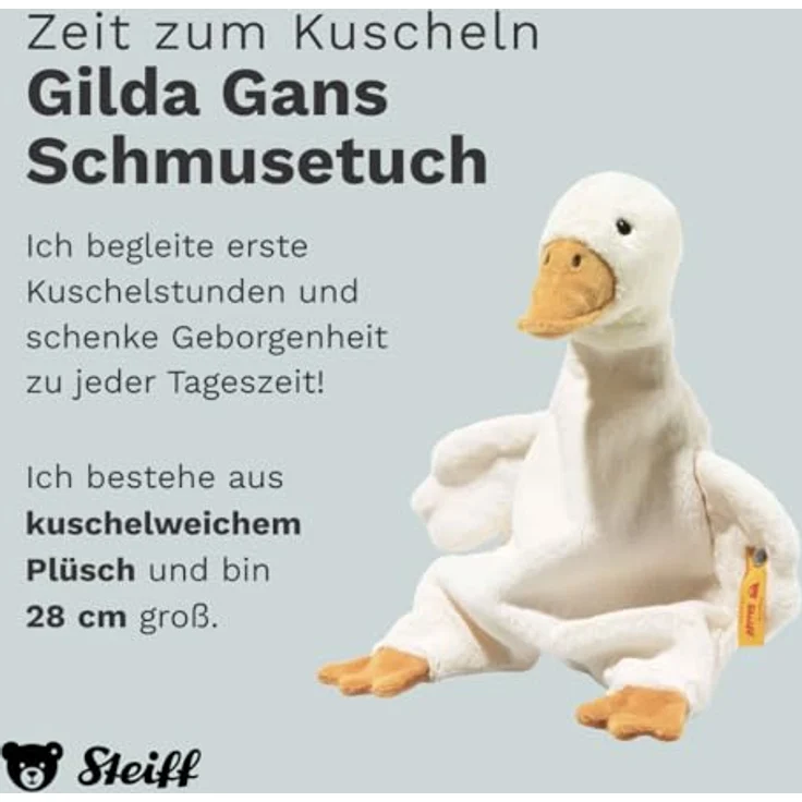 Steiff Gilda Gans Schmusetuch, Kuscheltier für Jungen, Mädchen & Babys ab 0 Monaten, Plüschtier 28 cm, weiß, original verarbeitet – Bild 2