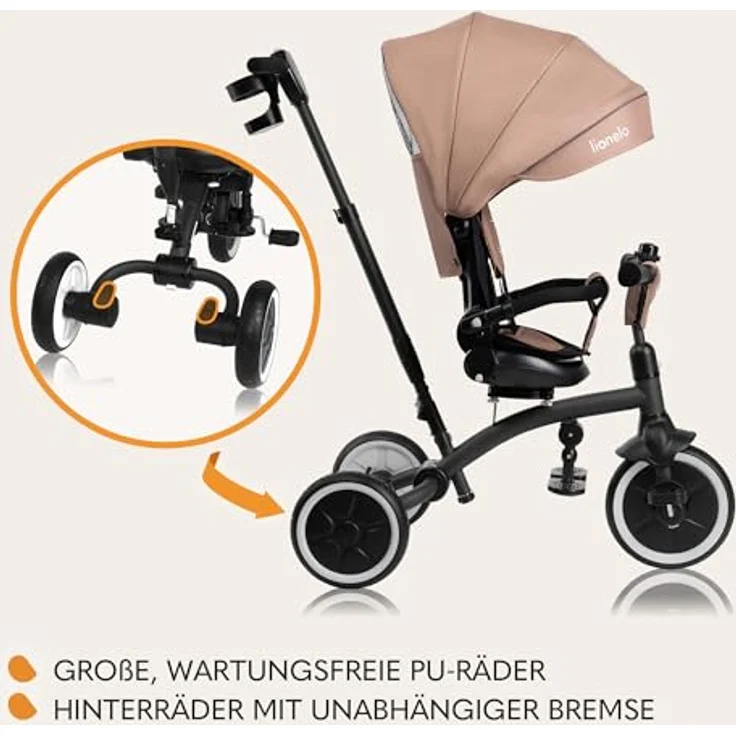 Lionelo Tris Plus Multifunktionales Laufrad Dreirad 9 Monate - 5 Jahre bis 25 kg, Kinderwagen, Große PU-Räder, Drehbarer Sitz, Verstellbare Rückenlehne, Montage ohne Werkzeug – Bild 4