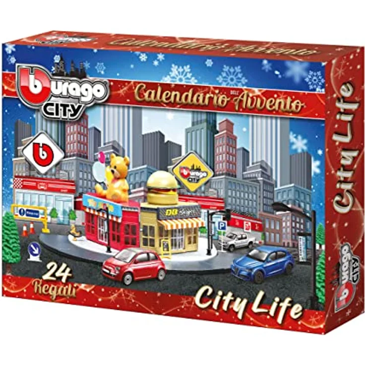 Bburago Adventskalender, 24 Geschenke zum Entdecken, bauen Sie die Stadt Tag für Tag