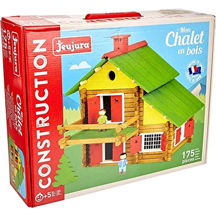 Jeujura Swiss Chalet, Holzspielzeug mit 175 Klemmbausteinen, Bauspiel aus Holz, hergestellt in Frankreich – Bild 3