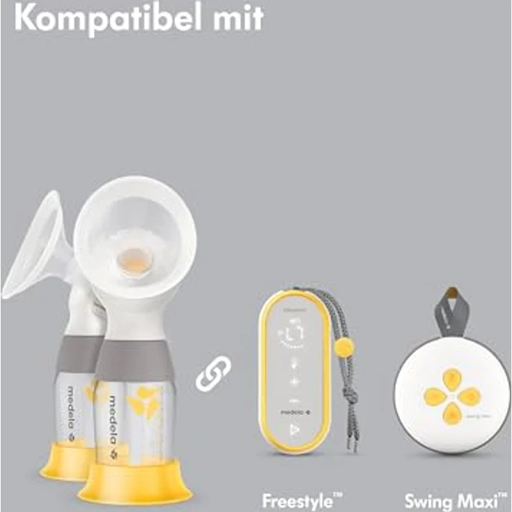 Medela Classic PersonalFit Flex Doppelpumpset, kompatibel mit Freestyle und Swing Maxi, 2 Brusthauben 21 mm und 2 Brusthauben 24 mm, 150-ml-Flaschen mit Deckeln – Bild 5