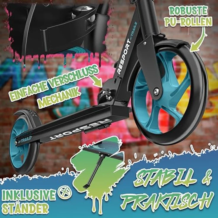 RE:SPORT Cityroller RE:SPORT® Trailz, höhenverstellbarer & klappbarer Scooter mit 200mm Rädern, LED, Klingel und Tragegurt, belastbar bis 100 kg – Bild 5
