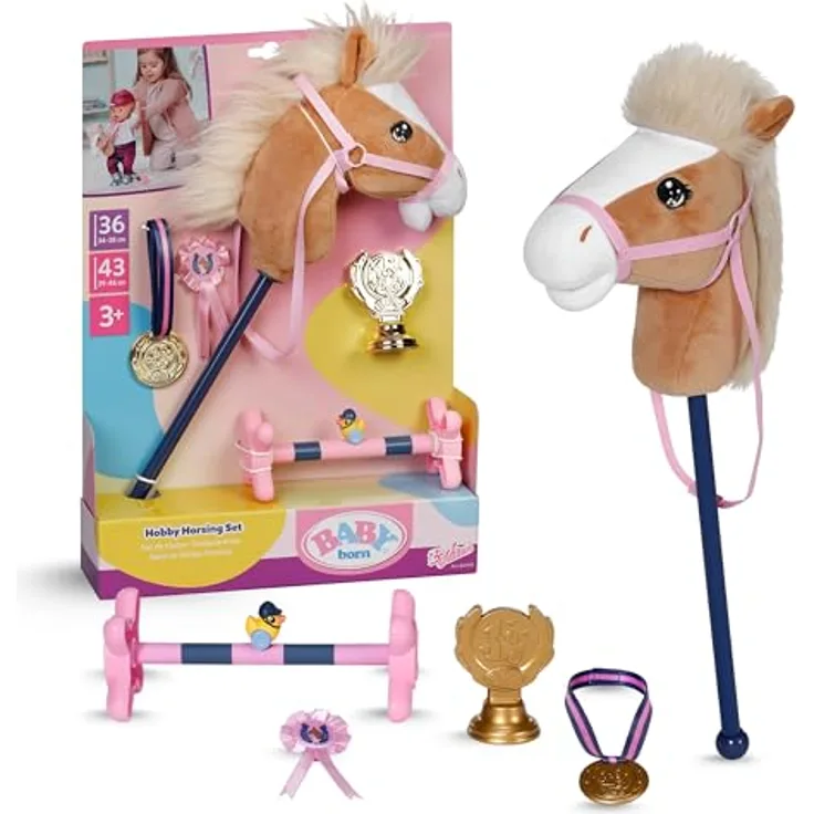 BABY Born Hobby Horsing Set, Puppenset mit Steckenpferd und Zubehör, für Puppen 36 cm & 43 cm, inkl. Reithindernis und Medaillen
