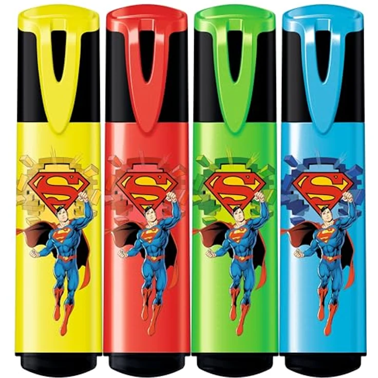 Maped SUPERMAN Textmarker, 4er Set in leuchtenden Farben (gelb, rot, grün, blau), abgeschrägte Spitze, langlebig für Schule und Beruf – Bild 2