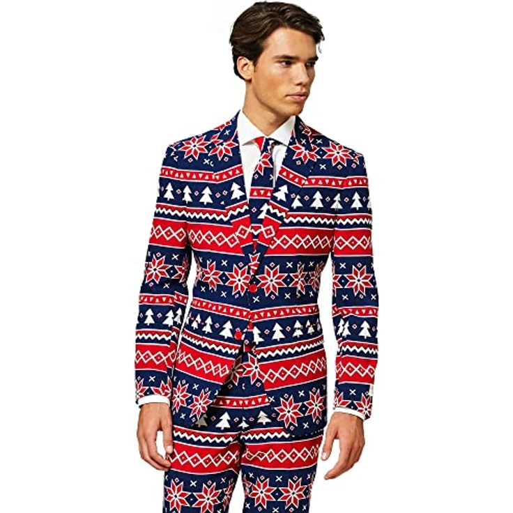 OppoSuits Nordic Noel, Dreiteiliges Anzugset in Slim-Fit mit Jacke, Hose und Krawatte, 100 % Polyester – Bild 2