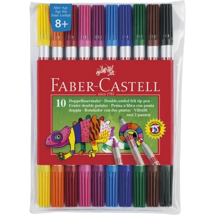 Faber-Castell Filzstift 10 Filzstifte Doppelender fein & breit farbsortiert, Malerlebnis in verschiedenen Farben – Bild 2