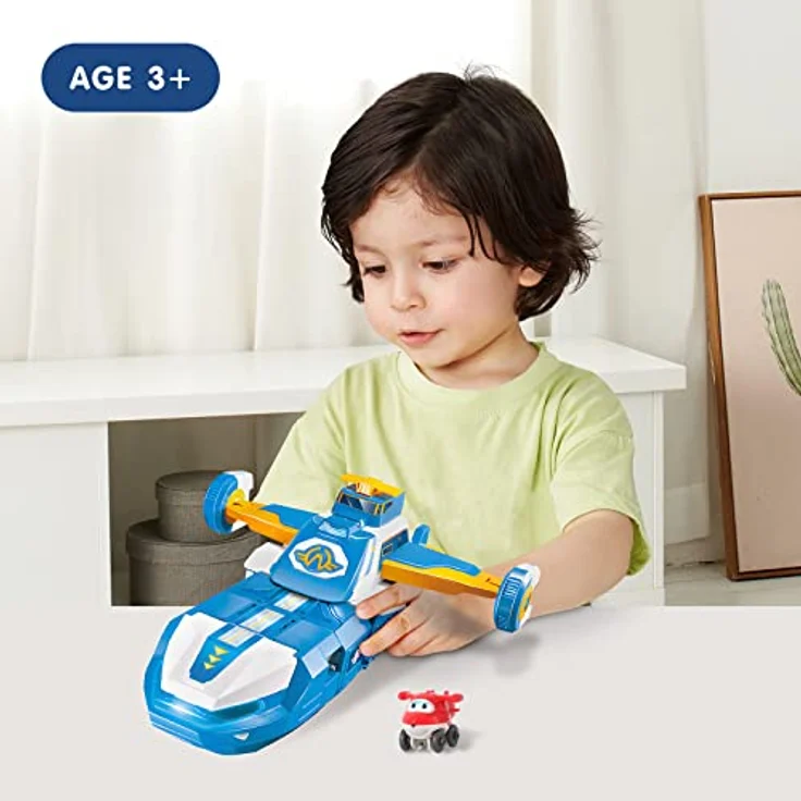 Super Wings 3-in-1 World Aircraft Transforming Robot mit Licht- und Soundeffekten, mit einem 2'' Transform-a-Bot Jett, Transformer-Spielzeug für Jungen und Mädchen ab 3+ Jahren – Bild 7