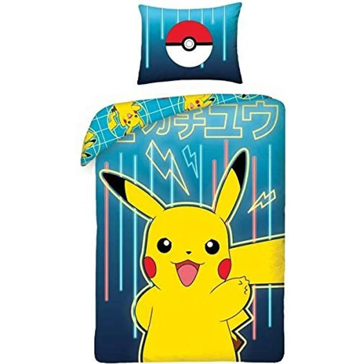 Halantex Bettwäsche-Set Pokemon, Picachu, Gelb, Blau, 2-teilig 140 x 200 cm + 1 Kissenbezug. 100 % Baumwolle, Oeko-TEX., Einzelbett - Preisvergleich – Bild 2
