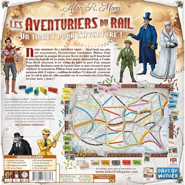 Days of Wonder Adventurer Bahn USA, Brettspiel zur Verbindung von Städten durch Waggonkarten, Französisch – Bild 3