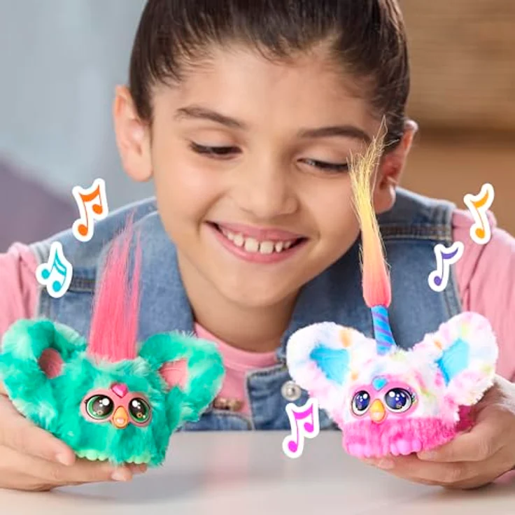 Furby Furblets Bee-Day, elektronisches Mini-Plüschspielzeug, singt "Happy Birthday", 5 cm mit Schlüsselanhänger – Bild 4