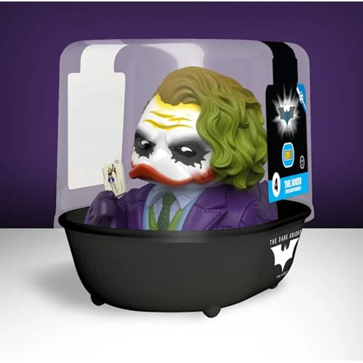 TUBBZ Erstausgabe: Batman Der Dunkle Ritter - Der Joker Cosplaying-Gummiente Vinylfigur, 9 cm, inklusive stapelbarer Badewannen-Vitrine mit Batman-Logo – Bild 2