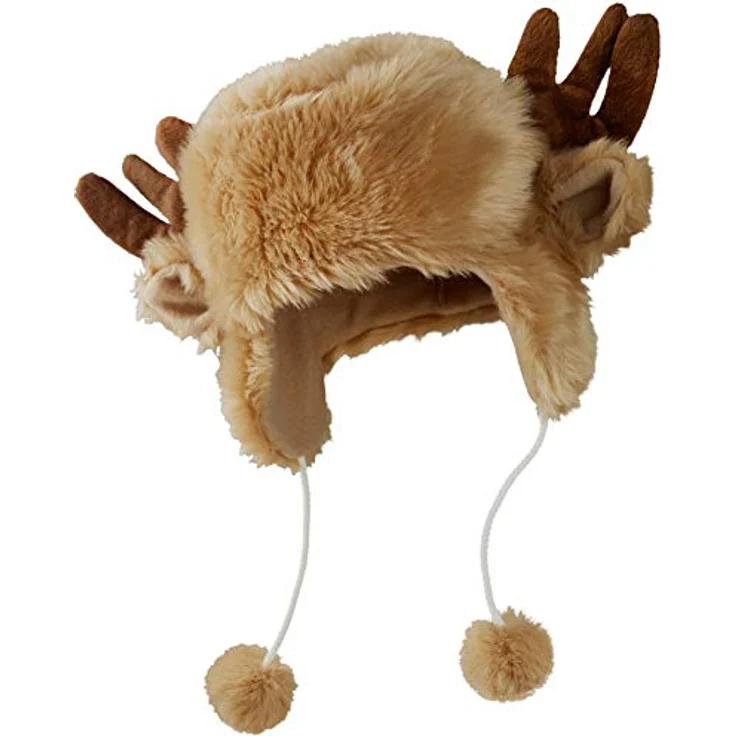 dressforfun 303998 Unisex kuschelige Weihnachtsmütze in Felloptik, mit Rentier Geweih und Ohren, braun – Bild 3