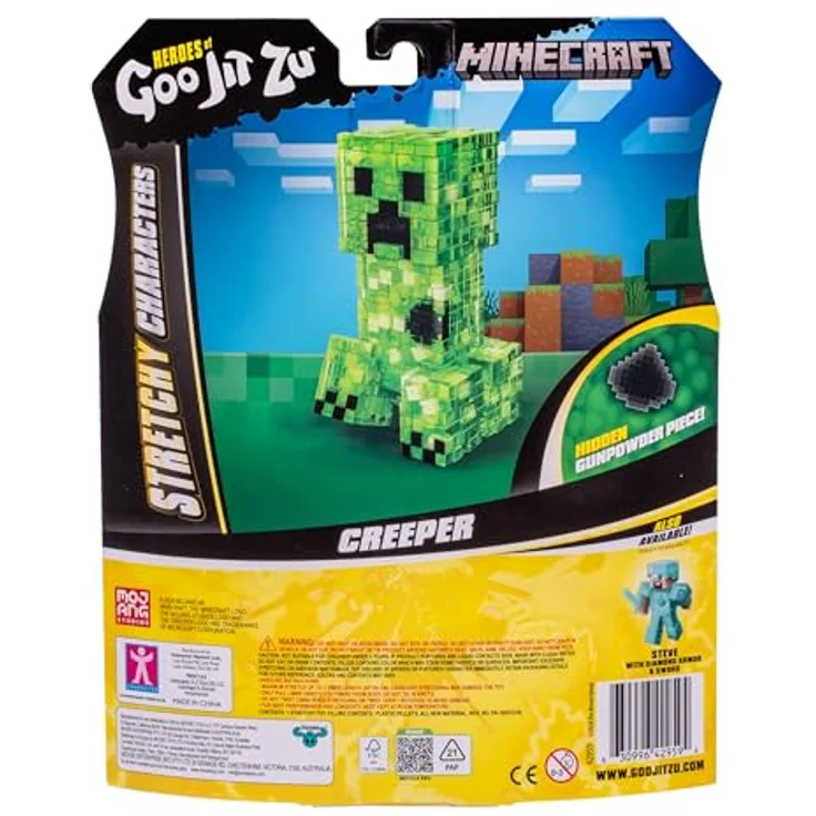 Moose Toys Heroes of Goo Jit Zu – Minecraft-Held – Creeper, dehnbare Figur bis 50 cm mit knirschender Glibberfüllung und Schießpulver-Element – Bild 4
