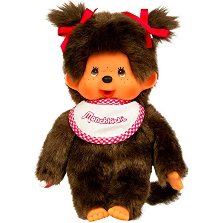 BANDAI Monchhichi 25555, Kuscheltier in Rose mit klassischem Lätzchen und vielfältigen Designs – Bild 1