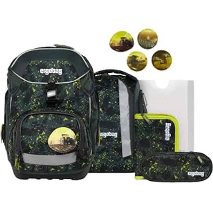 ergobag pack Set, ergonomischer Schulrucksack 6-teilig, höhenverstellbar, wasserdicht, für 1. Klasse Grundschule, vielseitig und individuell gestaltbar