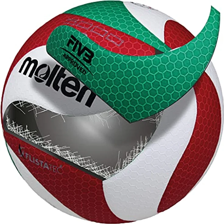 Molten Flistatec Volleyball, offizieller Spielball mit verbesserter Flugstabilität und hexagonaler Struktur, rot/weiß/grün – Bild 4