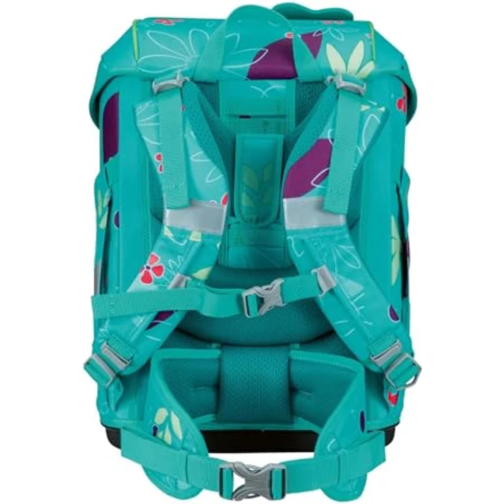 DerDieDas Schulranzen ErgoFlex Tiny Set 6-teilig, ergonomisches Design, 21 Liter Volumen, türkis Butterfly Garden – Bild 3