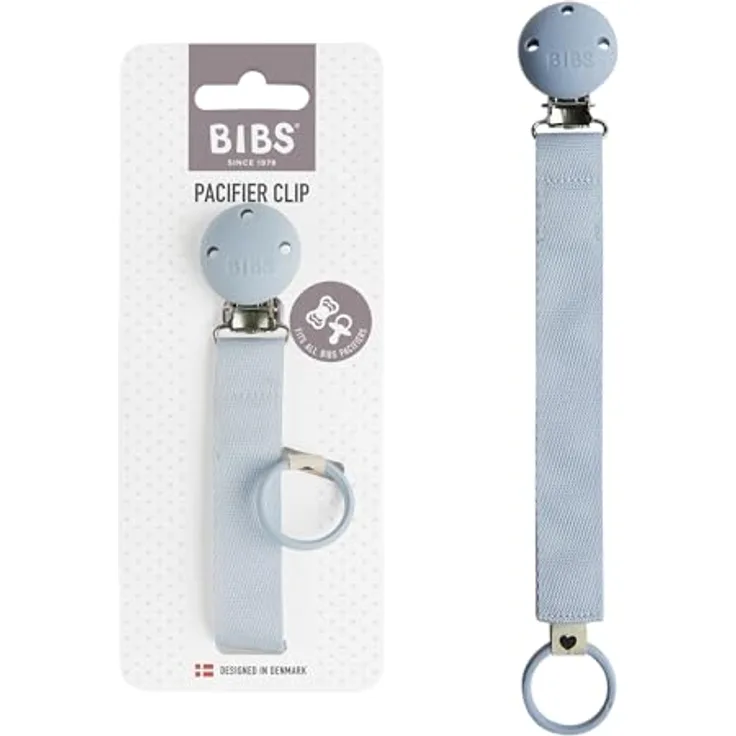 BIBS Schnullerband, strapazierfähiges Polyester mit nickelfreiem Metallclip, geeignet für alle BIBS-Sauger - Dusty Blue