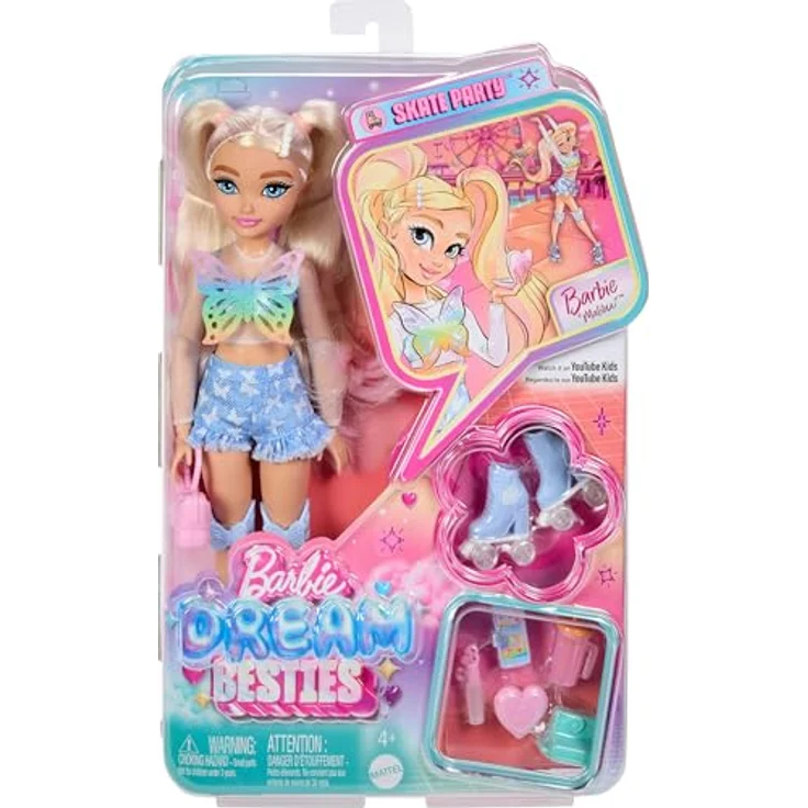 Barbie Anziehpuppe Barbie Dream Besties Rollschuh-Party Malibu, Puppe mit Schmetterlings-Outfit und Rollschuhen, blondes Haar – Bild 6