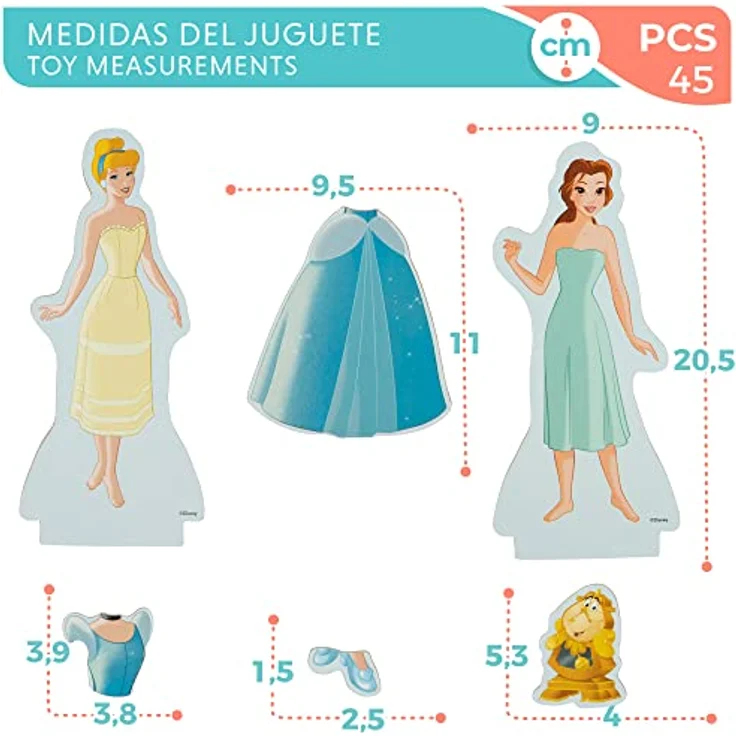 COLORBABY 48726 Woomax-Disney Jgo Kleider Holz Magn 32 x 28 cm Prinzessinnen, 45 piezas – Bild 7