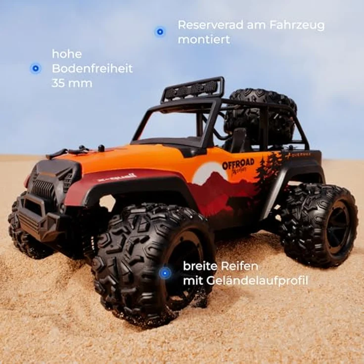 Overmax X-Quail RC Auto 4x4 Offroad Crawler 1:18, LED-Beleuchtung, 2 Akkus, bis zu 25 km/h, Drift auf 2 Rädern – Bild 10