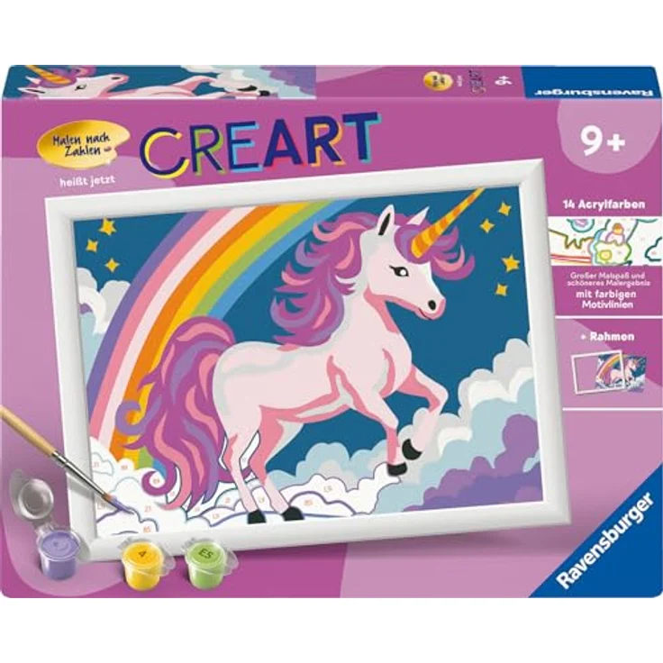 Ravensburger Malen nach Zahlen CreArt, Pinkes Einhorn, 14 Acrylfarben, Made in Europe – Bild 2
