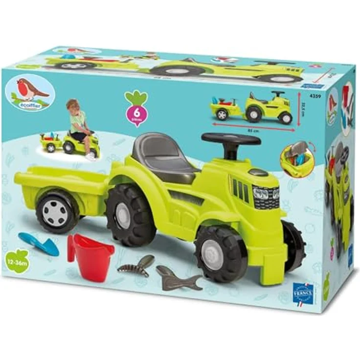 Ecoiffier Spielzeug 4359 Rutschauto Traktor mit Anhänger 85 cm und Zubehör - Spiel Pein Air - von 12 bis 36 Monaten, Made in Frankreich – Bild 2