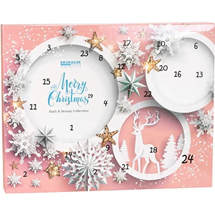 BRUBAKER Adventskalender XXL Beauty Weihnachtskalender 2024 - Sterne und Schneeflocken - Rosa (Pflege Produkte & Spa Accessoires, 24-tlg), Wellness Kalender Weihnachten für Frauen und Mädchen – Bild 2