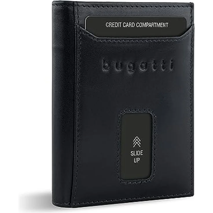 bugatti Secure Slim Mini Börse Spezial mit XL-Münzfach und RFID-Schutz aus Leder, schwarz – Bild 1