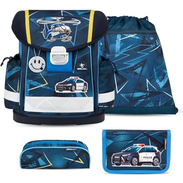 Belmil Classy Schulranzen Set 4 - teilig (403-13/AG/S) (Police), Ergonomisches 4-teiliges Schulranzen-Set in Blau – Bild 1
