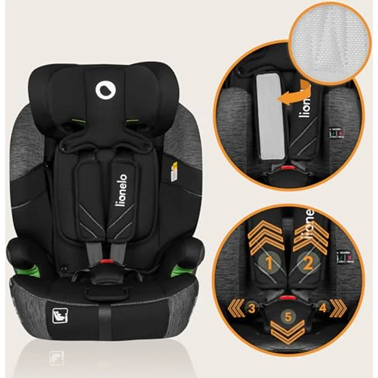 lionelo Autokindersitz LEVI ONE I-SIZE, i-Size R129 / Memory Foam / Dri-Seat, ab 12 Monaten, bis 12 Jahren, 9,00 kg - 36,00 kg (Set) – Bild 4