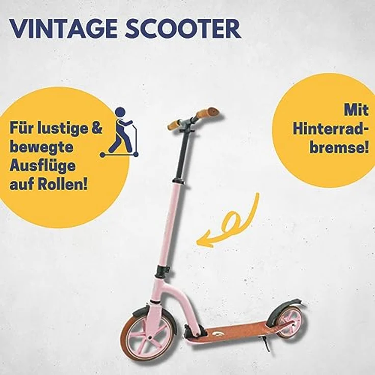 Best Sporting VINTAGE Klapp-Scooter, 230er und 180er Rollen, höhenverstellbar, matt pink, für Erwachsene – Bild 2