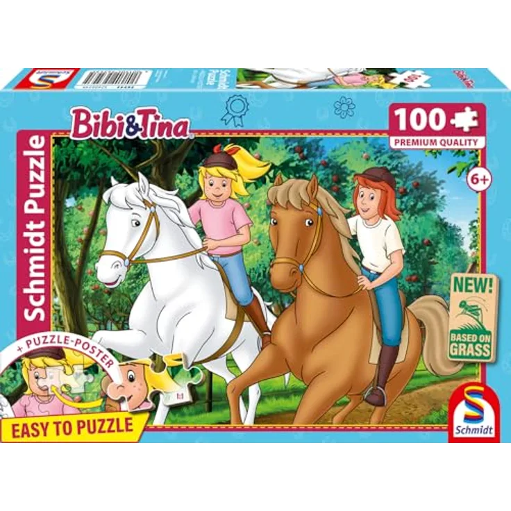 Schmidt Spiele 56543 Bibi & Tina, Kinderpuzzle aus Graspappe, 100 Teile, ökologisch und nachhaltig, inklusive Puzzleposter
