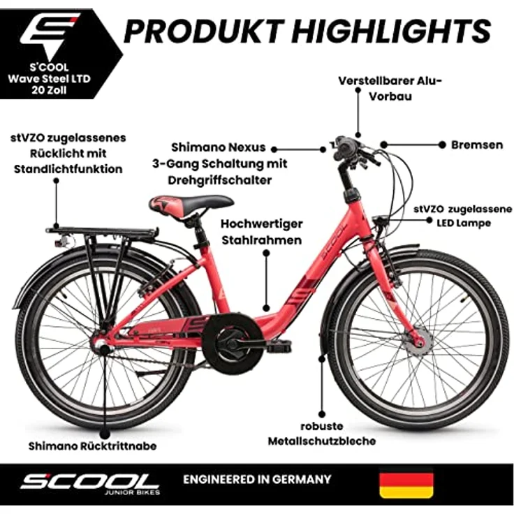 S'COOL Wave Steel LTD Kinderfahrrad | 20, 24 und 26 Zoll | Shimano Nexus Schaltung | All-Terrain Rahmen | Mädchen | Limited-Edition – Bild 2