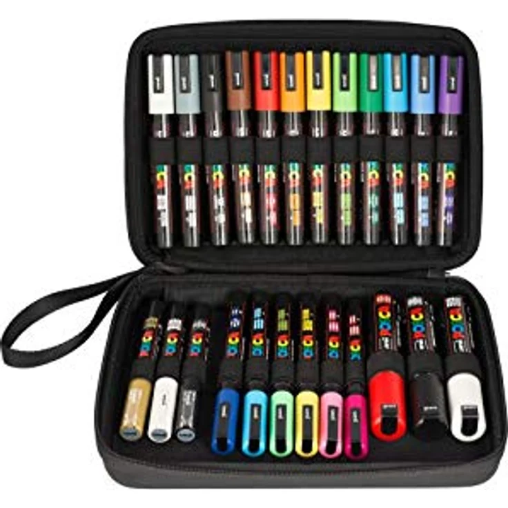 uni-ball 186824 - POSCA Marker, 24 Acrylstifte im Koffer, für viele Oberflächen geeignet, verschiedene Spitzen und Farben – Bild 1
