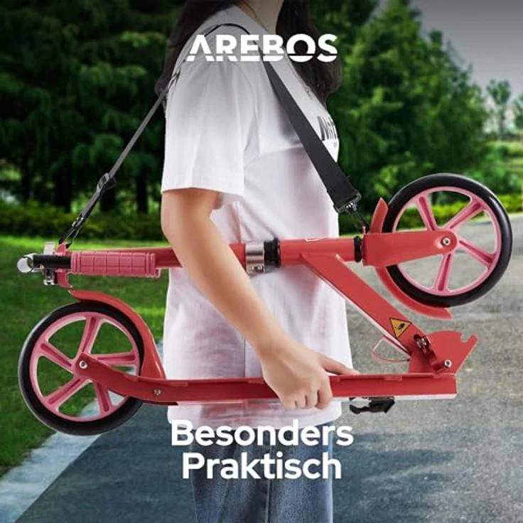 Arebos Tretroller klappbar, höhenverstellbar 78–93 cm, bis 100 kg, für Kinder ab 6 Jahren, rot – Bild 7