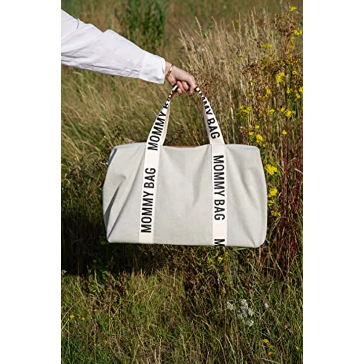 Childhome, Mommy Bag, Wickeltasche, Kliniktasche, Reisetasche, großes Fassungsvermögen, Wickelauflage, verstellbarer Schultergurt, unterteilt, Isoliertasche, Durchgang für Koffer, Altweiss, Signature – Bild 5