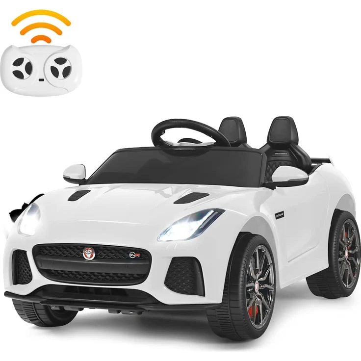 Dreamade 12V Kinderauto Elektroauto Jaguar F-Type mit 2,4G Fernbedienung, Musik, LED-Licht & Hupe (Weiß)