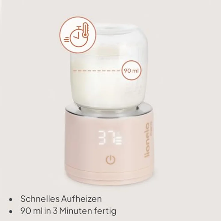Lionelo Thermup Swift, mobiler Flaschenwärmer kabellos mit 5000 mAh Akku, 90 ml in 3 Min auf 37°C, USB-C, Touch-Display, 4 Temperaturstufen, Warmhalten bis 6 h, BPA-frei – Bild 2