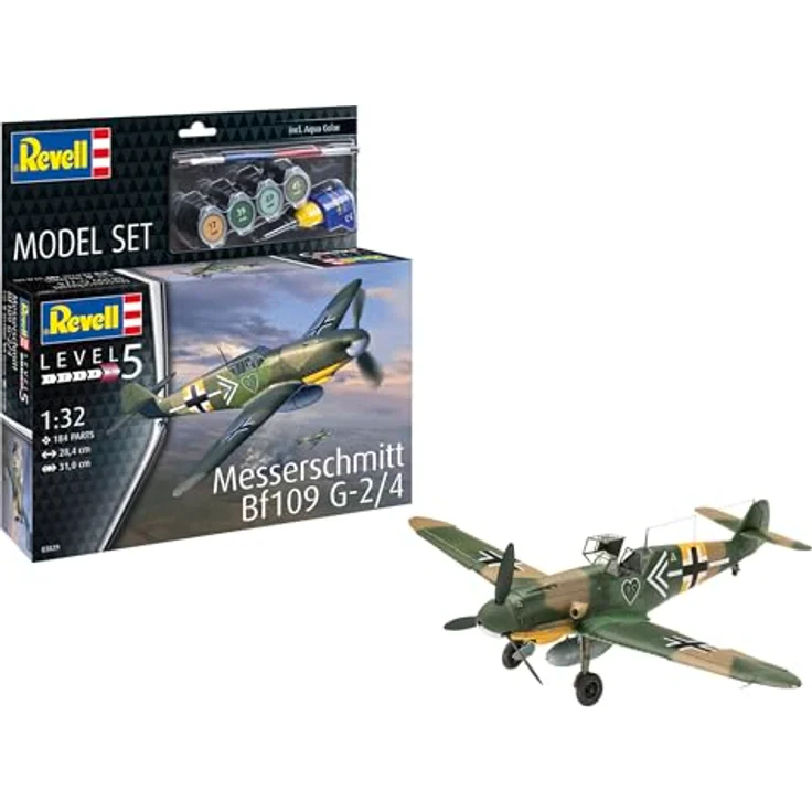 Revell Model Set Messerschmitt Bf109 G-2/4, detailreicher Modellbausatz mit neuen DB 605-Motor und umfassendem Zubehörset – Bild 1