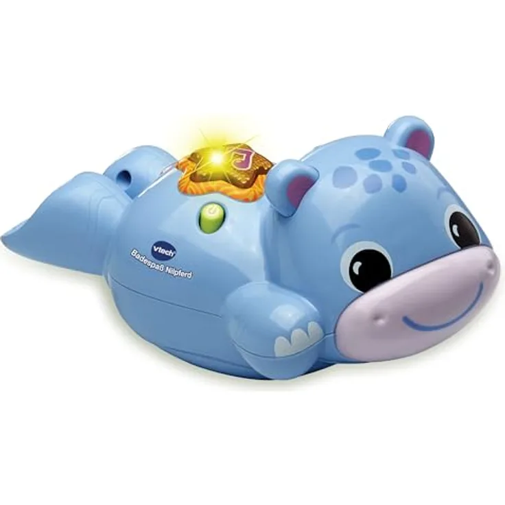 Vtech Badespaß Nilpferd, schwimmendes Spielzeug mit Wassersensor und leuchtender Seesterntaste, türkis
