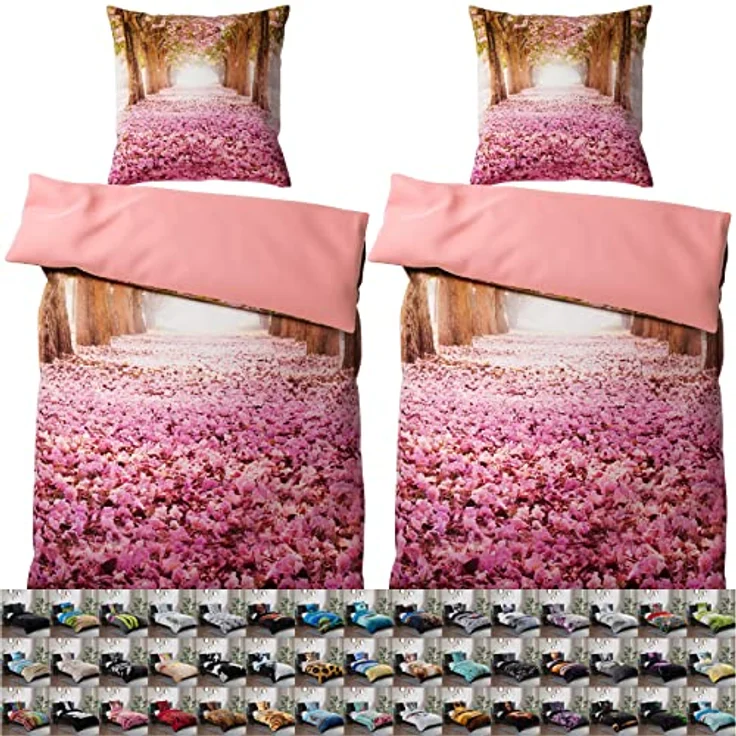 Sanilo® Bettwäsche 135x200 cm, 100% Baumwolle, 4-teilig, Oeko-TEX zertifiziert, Wendebettwäsche, Romantik-Design – Bild 1