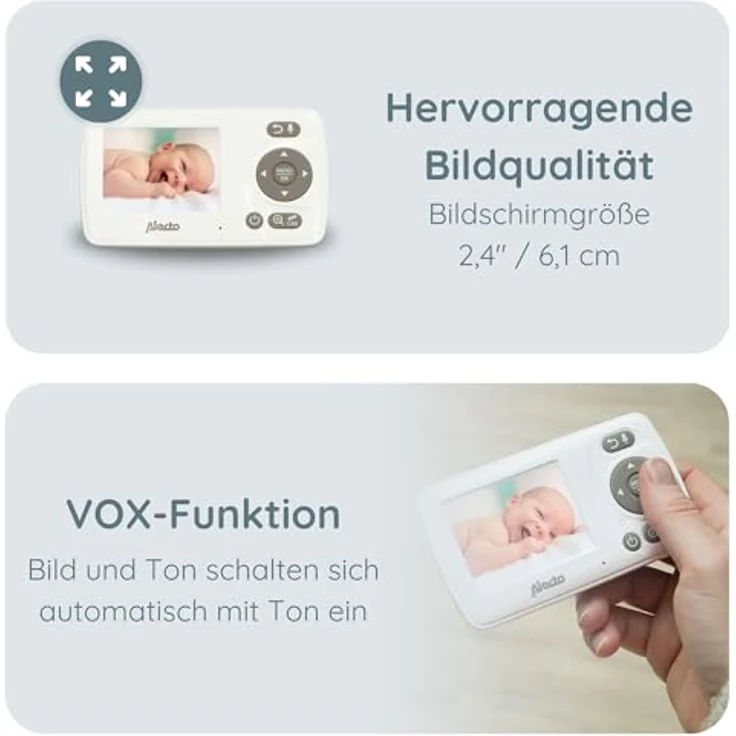 ALECTO Video-Babyphone mit 2. 4- Farbdisplay, weiß/taupe – Bild 4